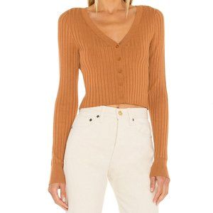 525 Wide Rib Crop Cardigan in Toasted Almond